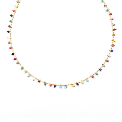 Bead Fringe Necklace| Rainbow Confetti/ Gold