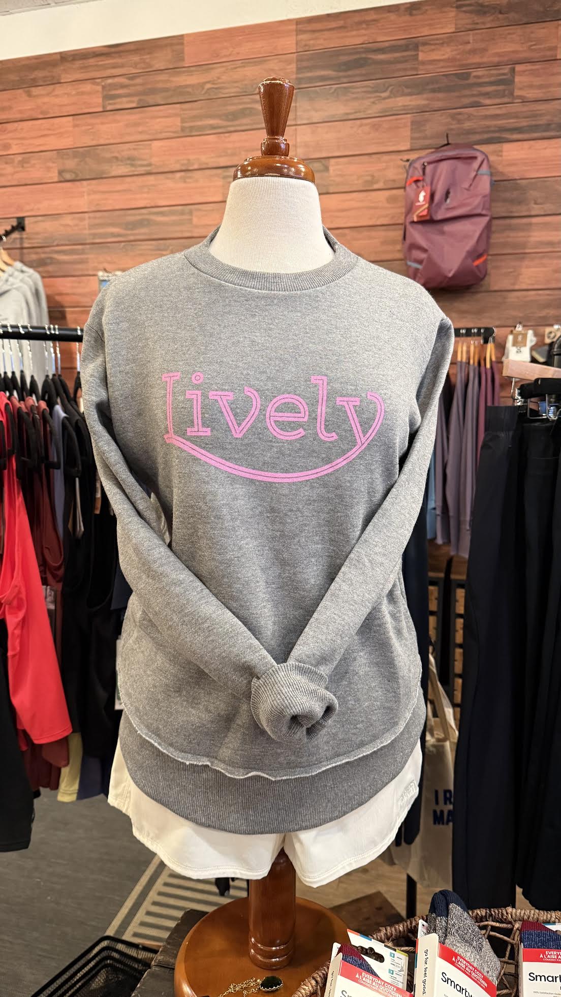 Lively Logo Long Crew | Grey/Pink