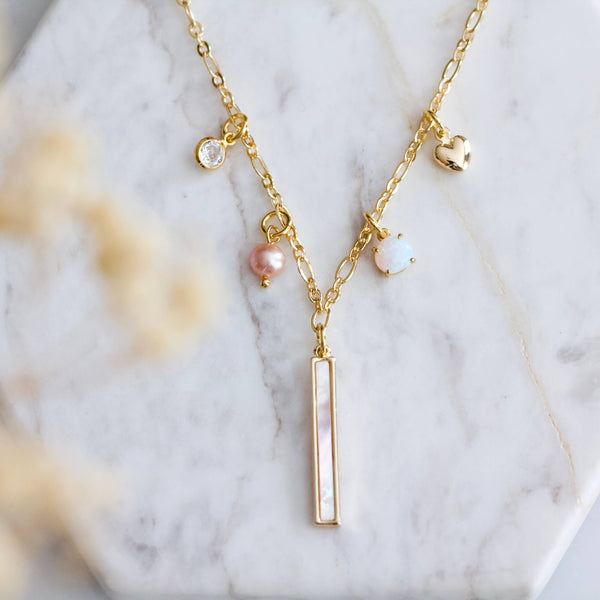 Pearl and Opal Charm Necklace 
