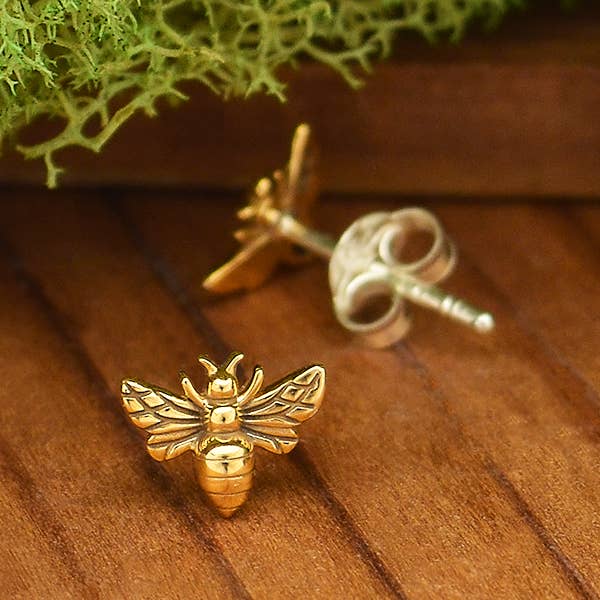 Gold Plate Tiny Bee Earrings