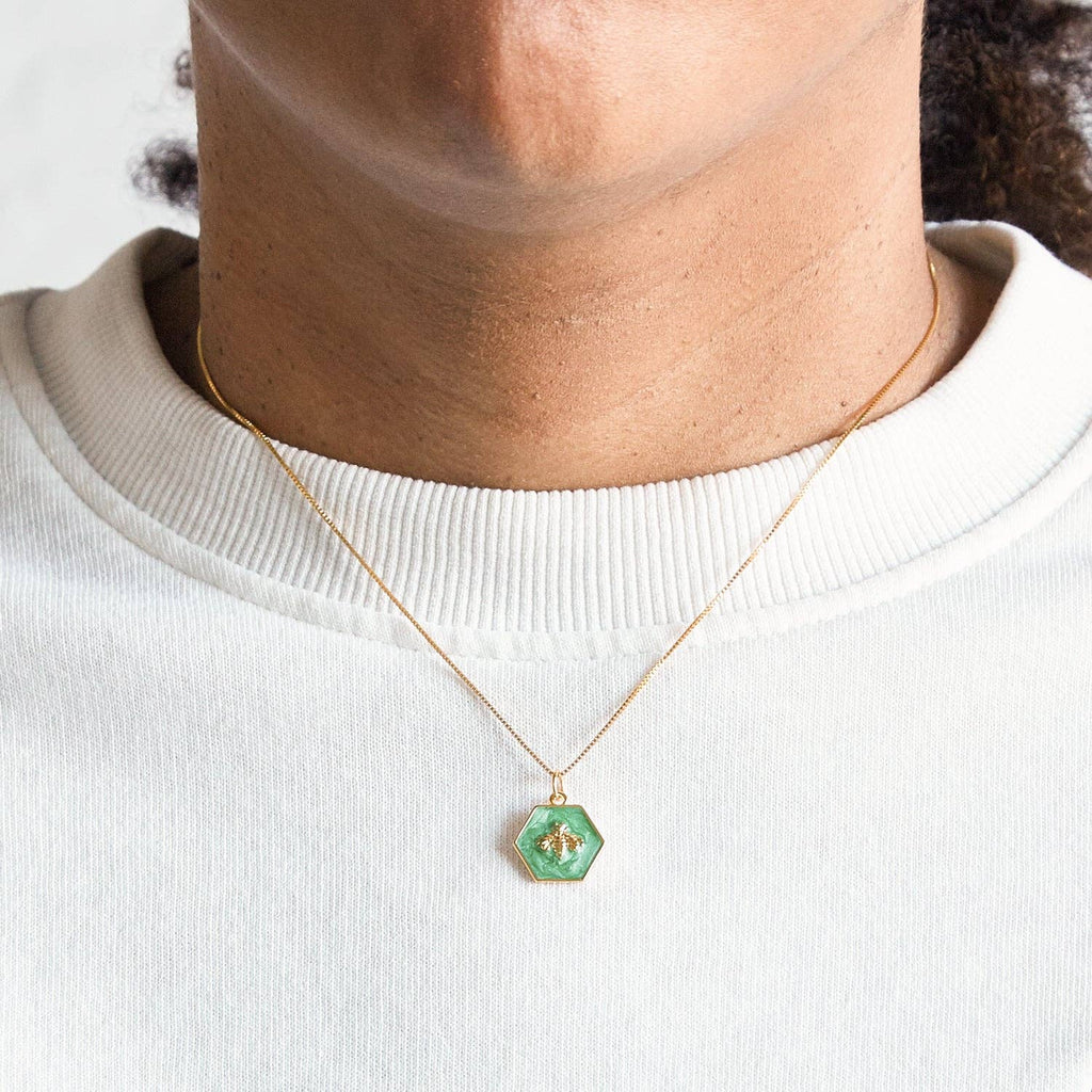 Green Hexagon Bee Necklace