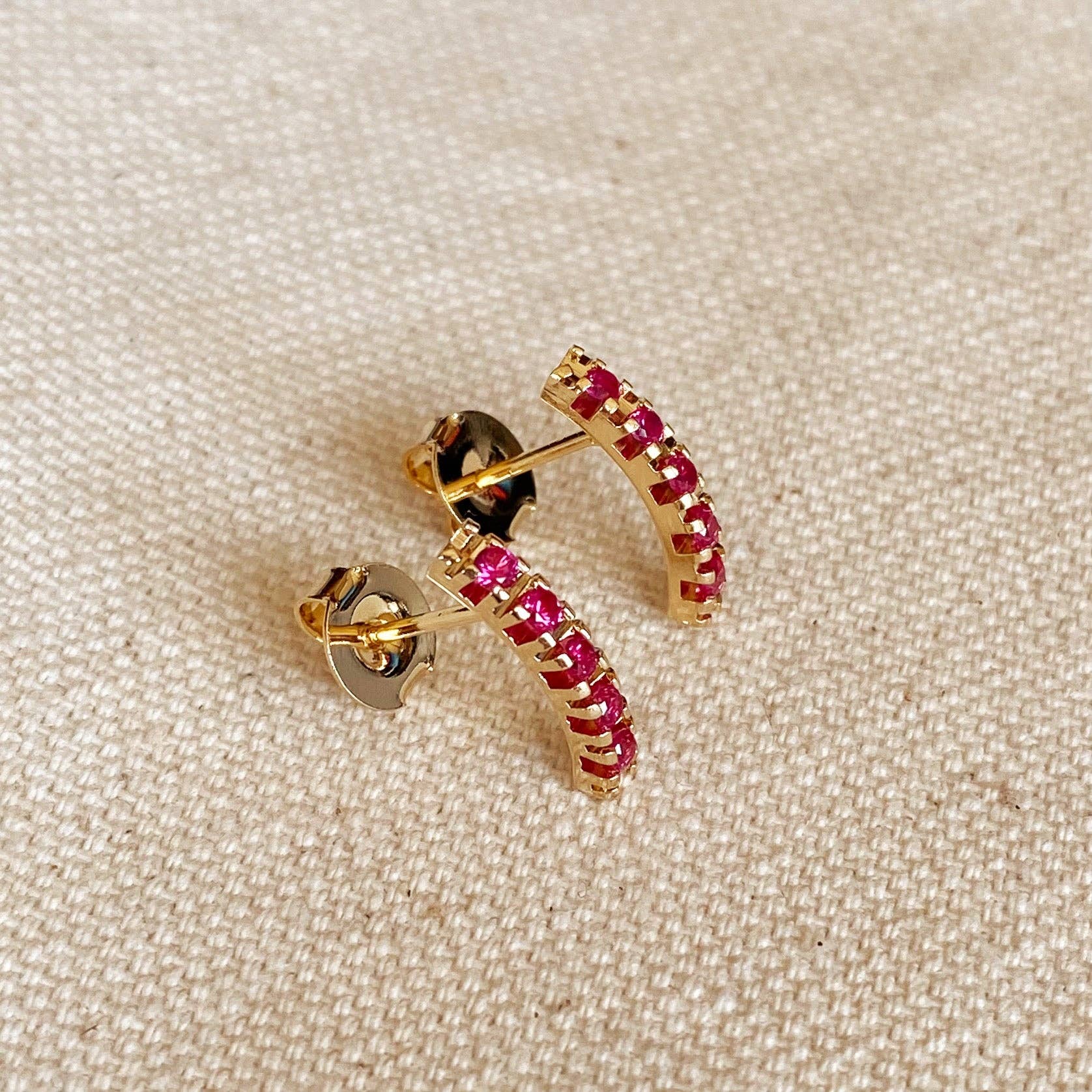 Bar Fuchsia Crystal Stud Earrings