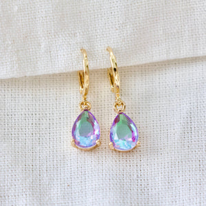 AB Crystal Huggie Earrings: AB Purple