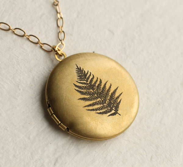 Engraved Botanical Gold Brass Locket