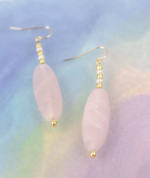 Rose Quartz Oval Drop Earrings