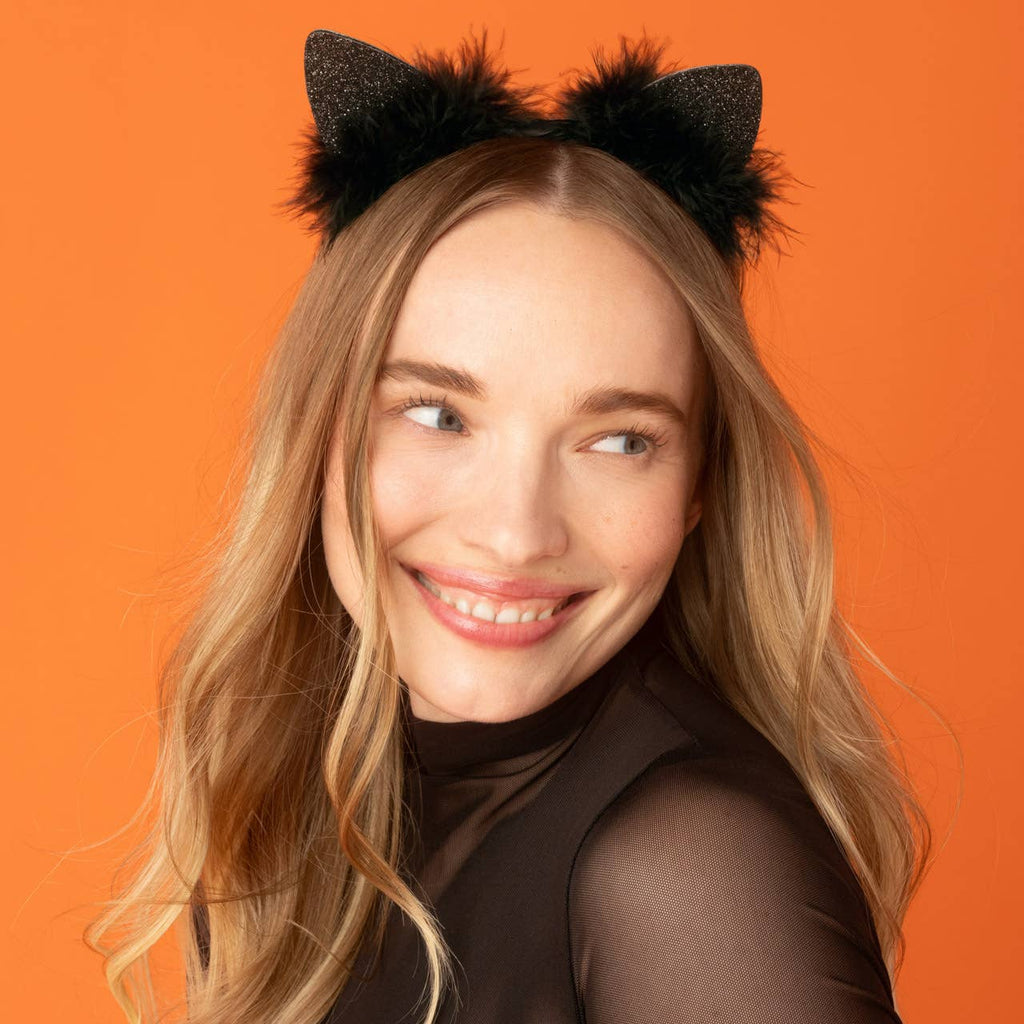 KITSCH - Satin Cat Ears Headband - Black Glitter