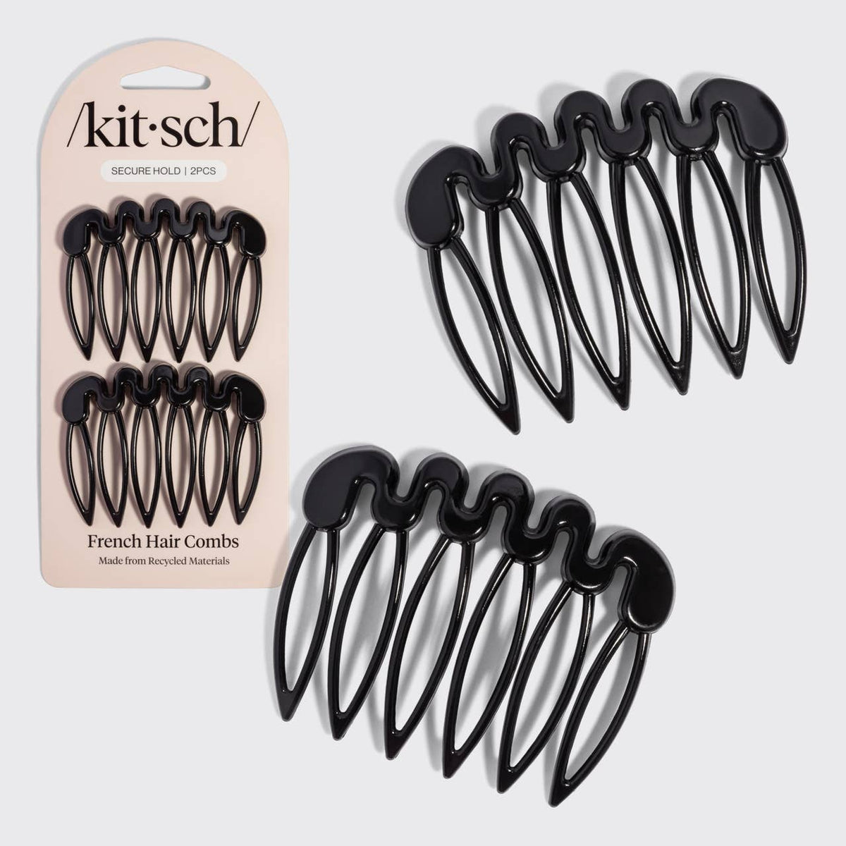 KITSCH - Recycled Plastic French Hair Combs 2pc Set - Black
