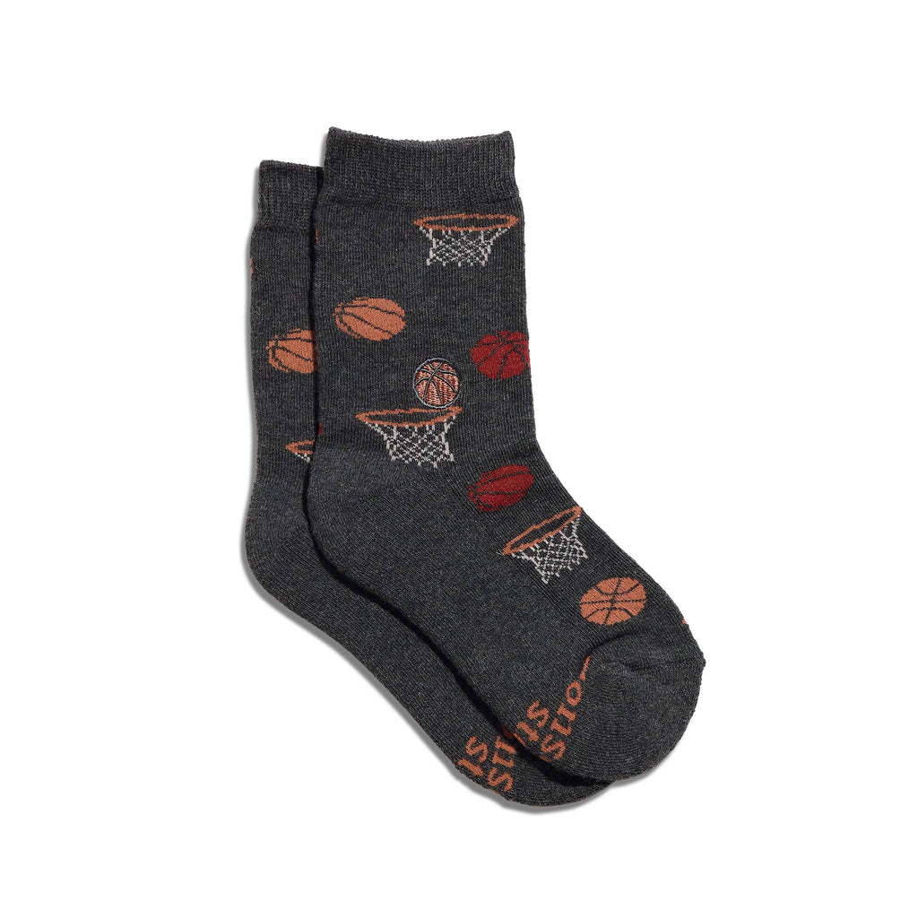 Kids Socks that Support Youth Sports (Gray Basketballs)