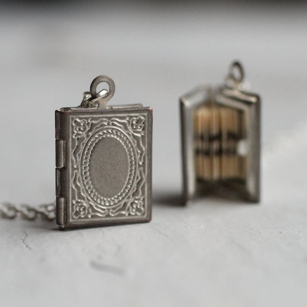 Silver Book Locket: 18"