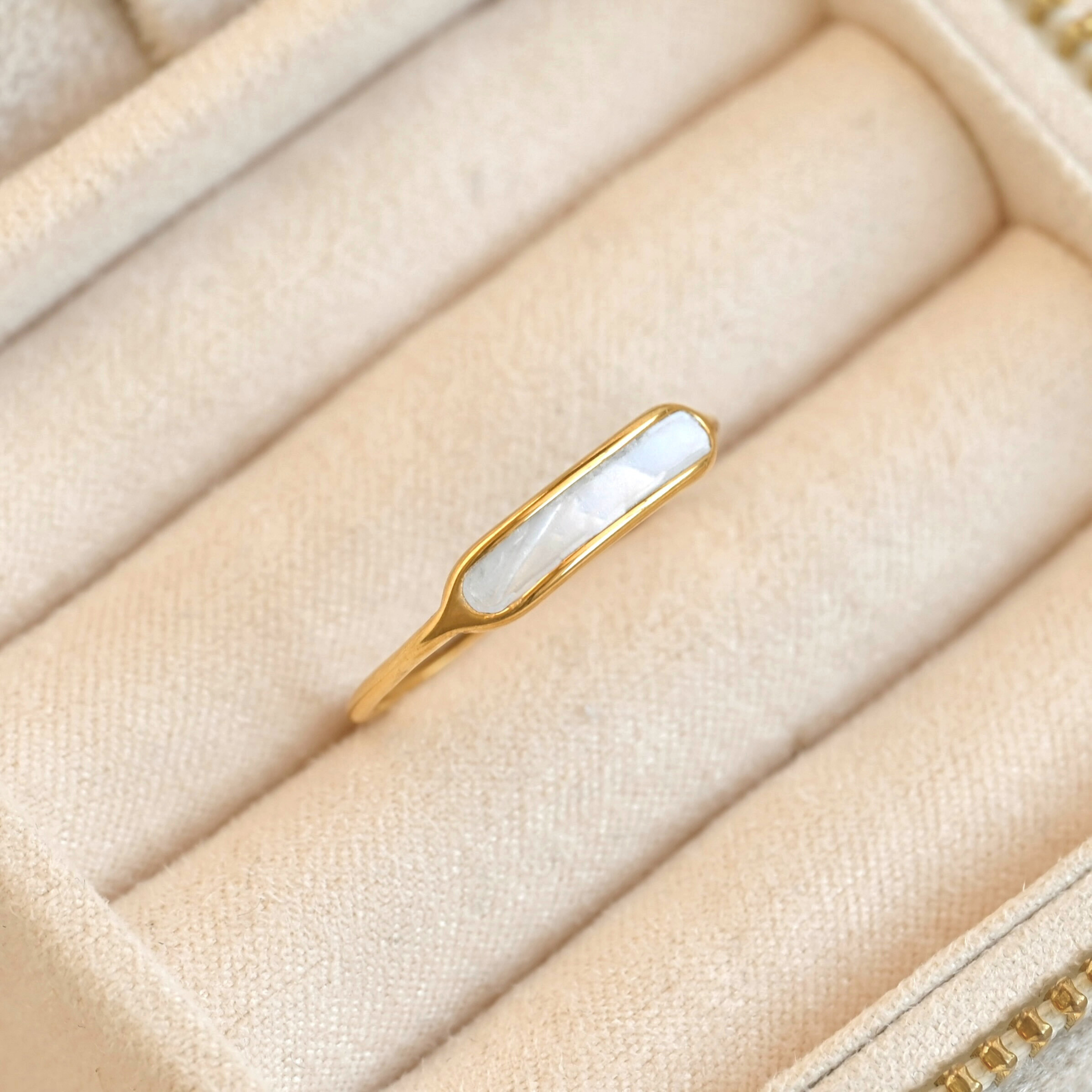 Blueyejewelry - Gold Shell Inlay Ring - Stainless Steel & Mother of Pearl