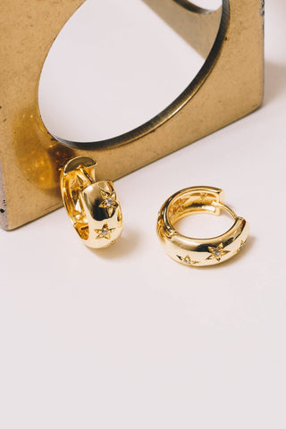 Celestial Hoop Earrings with Stars | 18K Gold Plating