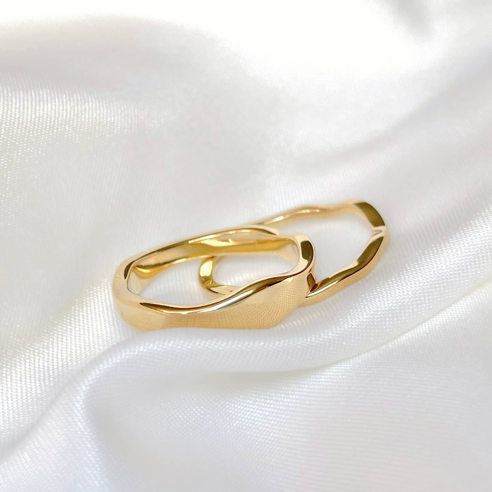 Blueyejewelry - Stackable Gold Wave Ring Set - Tarnish-free Stainless Steel