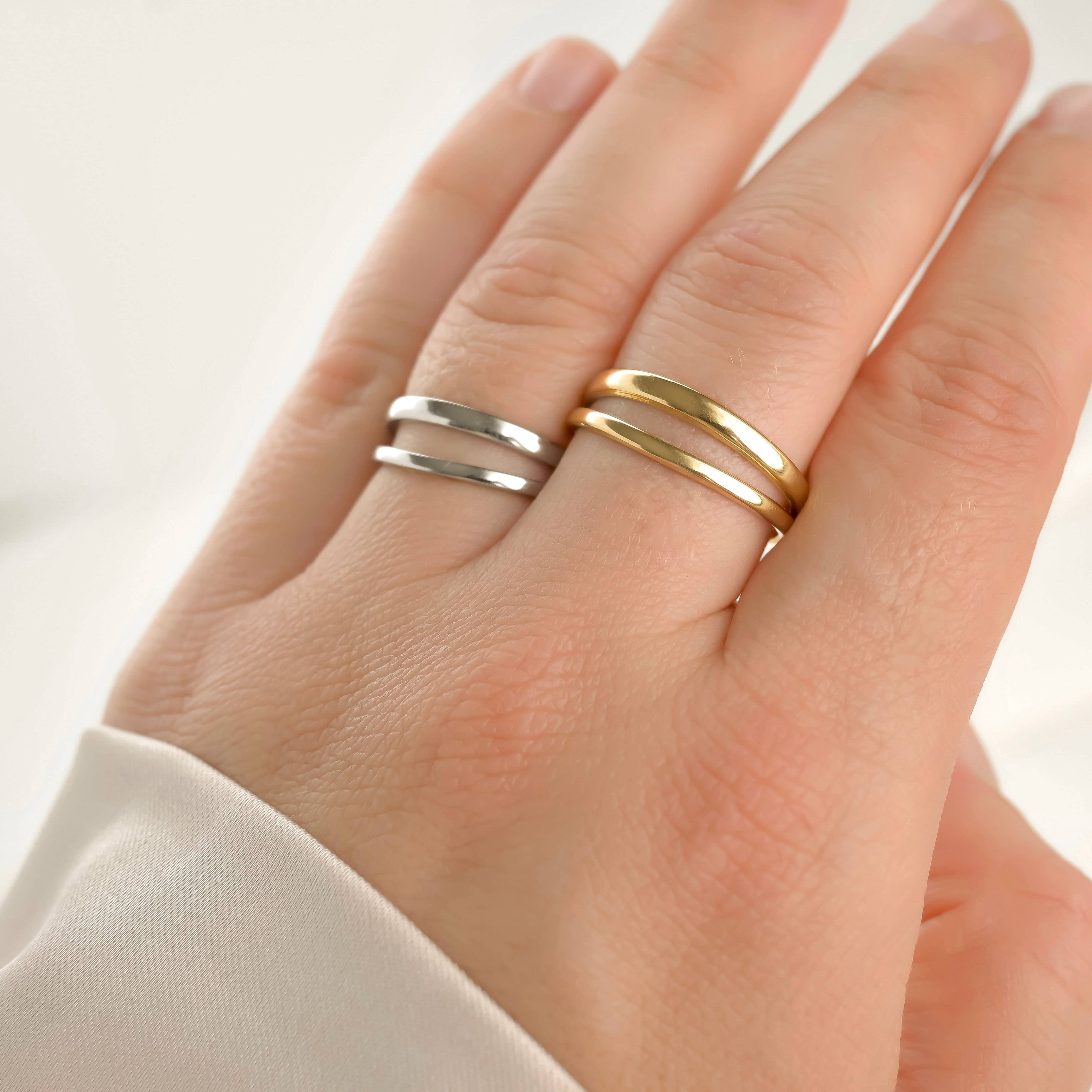 Blueyejewelry - Dainty Layered Open Ring - Stainless Steel Double Band Ring