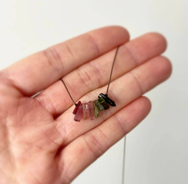 Multi Tourmaline Stick Bar Necklace