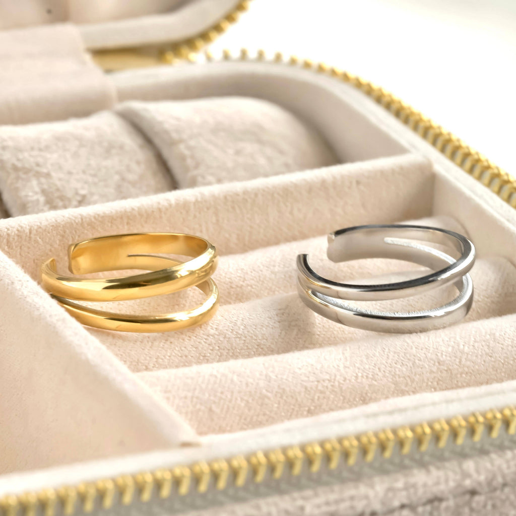 Blueyejewelry - Dainty Layered Open Ring - Stainless Steel Double Band Ring
