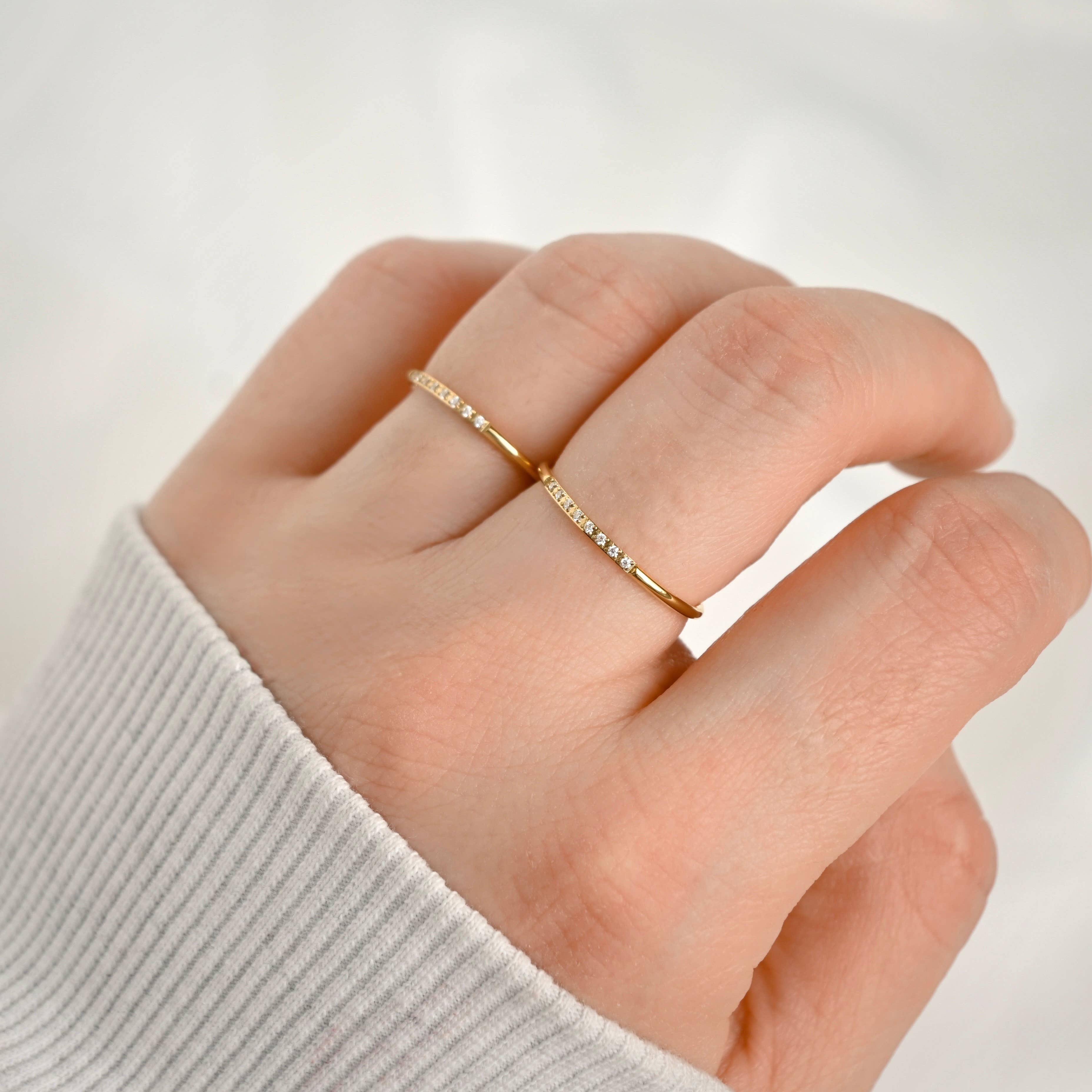 Blueyejewelry - Thin Pave CZ Ring - Slim Stainless Steel Diamond Line Ring