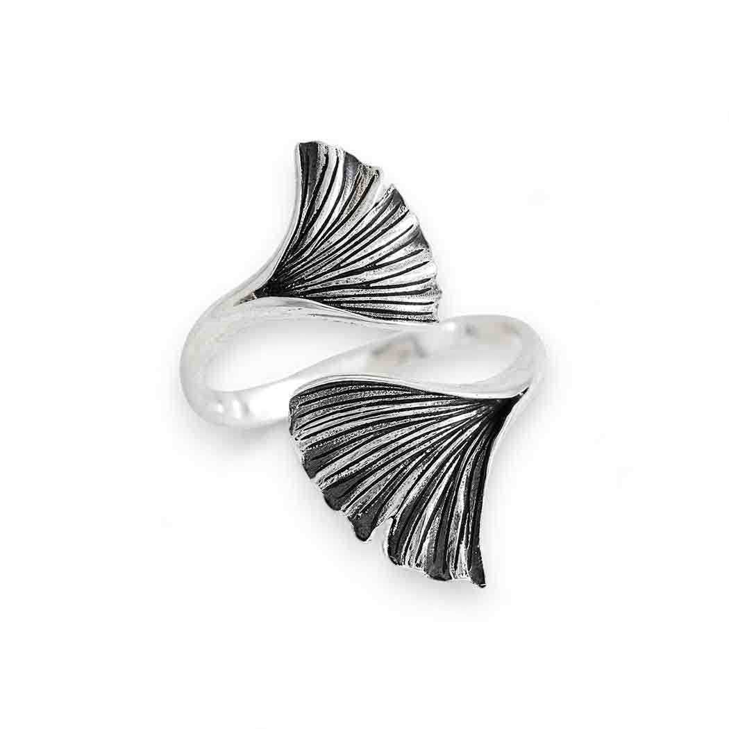 SS Adjustable Ginkgo Leaf Ring