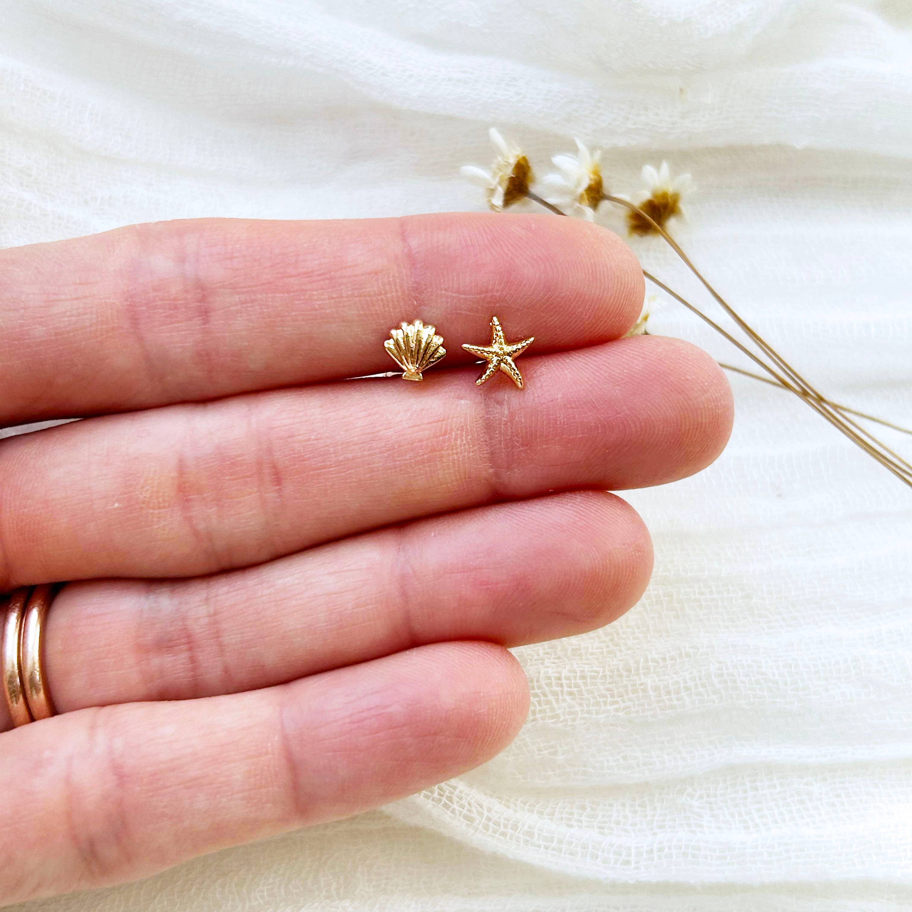 Dainty Seashell & Starfish Studs