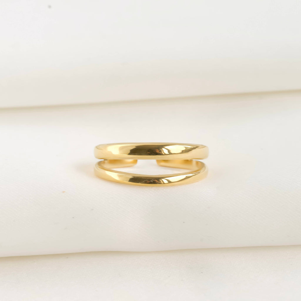 Blueyejewelry - Dainty Layered Open Ring - Stainless Steel Double Band Ring