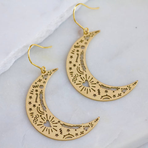 Brass Crescent Earrings