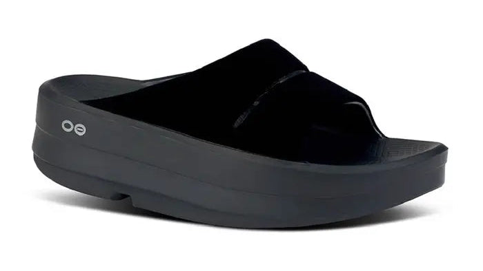 A single black Oof platform slide sandal on a clean white background.