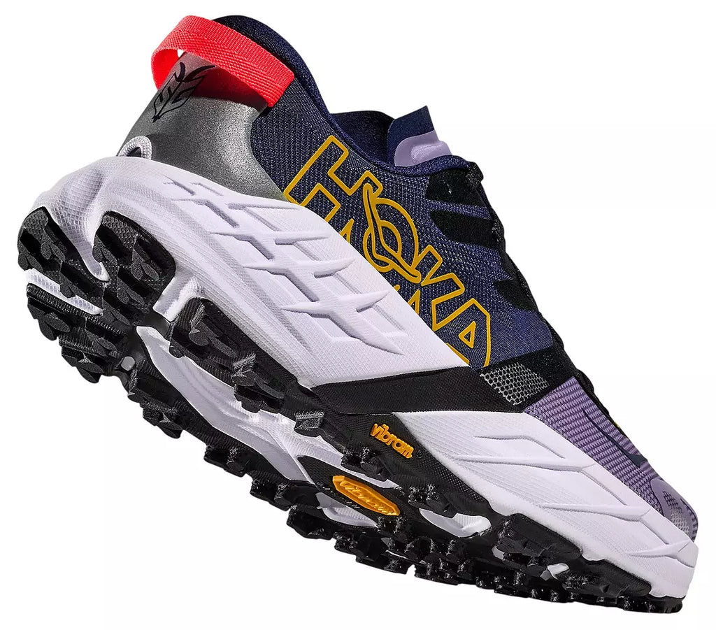 Multicolored running shoe with visible brand logo on a white background