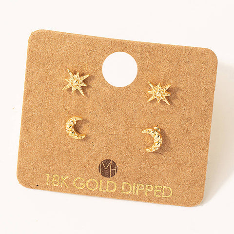 Fame Accessories - Mini Star Moon Stud Earrings Set