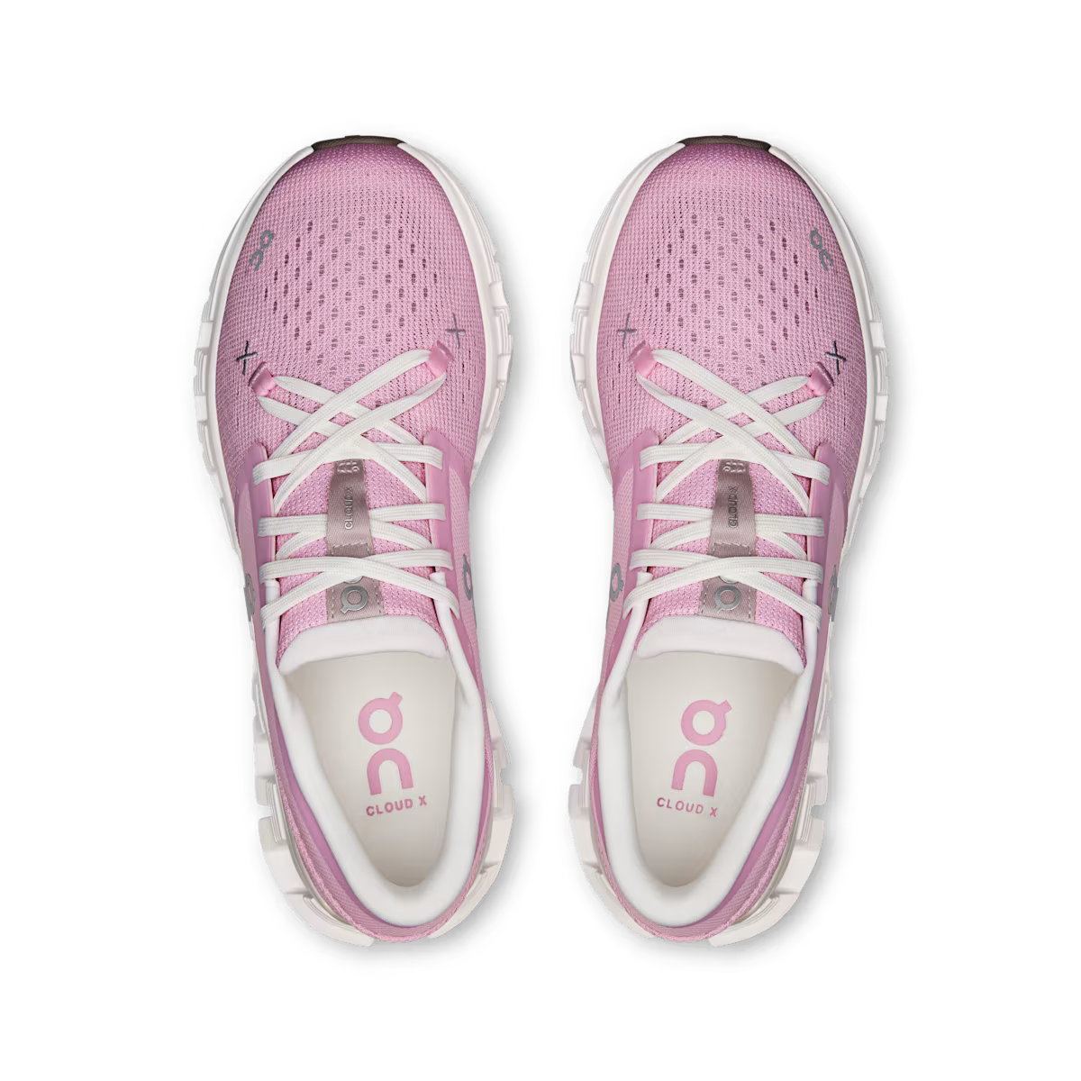 Pink running shoes with white laces on a transparent background