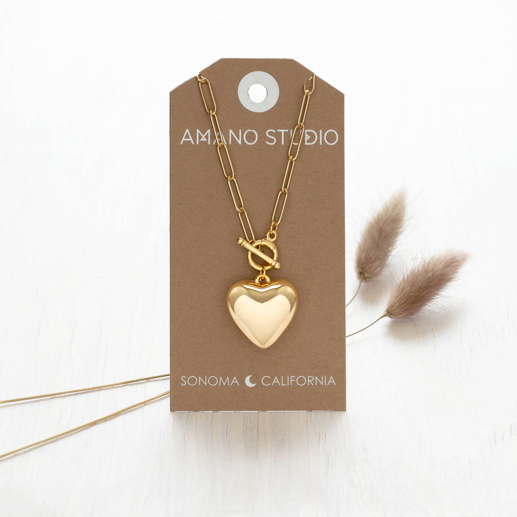 Puffy Heart Toggle Chain | Gold