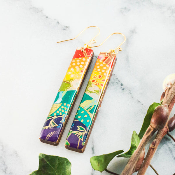 Rainbow Collage Bar Earrings