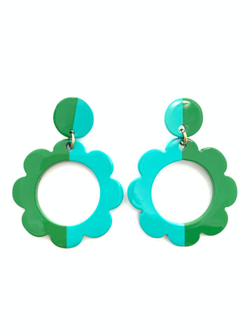 Posey Color Block Flower Earrings Kelli Green/Aqua