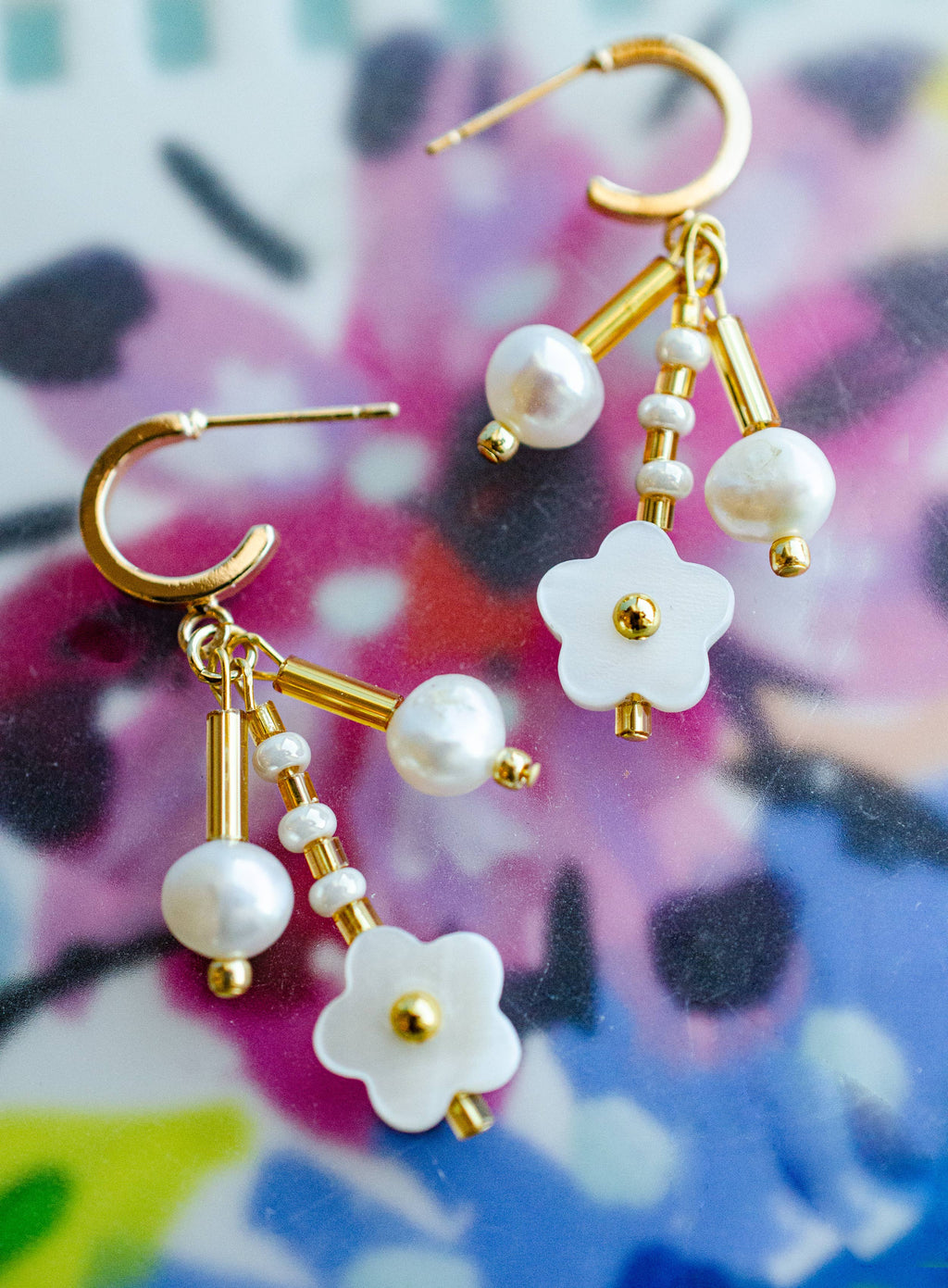 Pearl Flower Dangle Earrings
