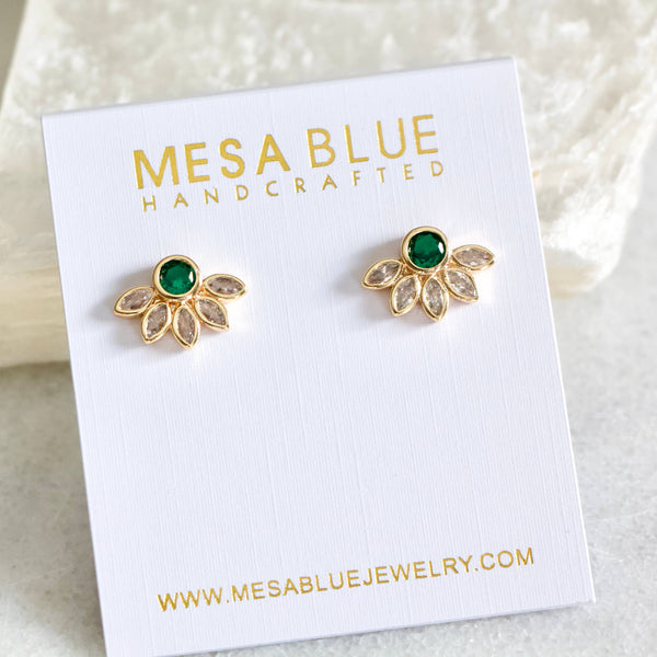 Emerald Green Flower Stud Earrings