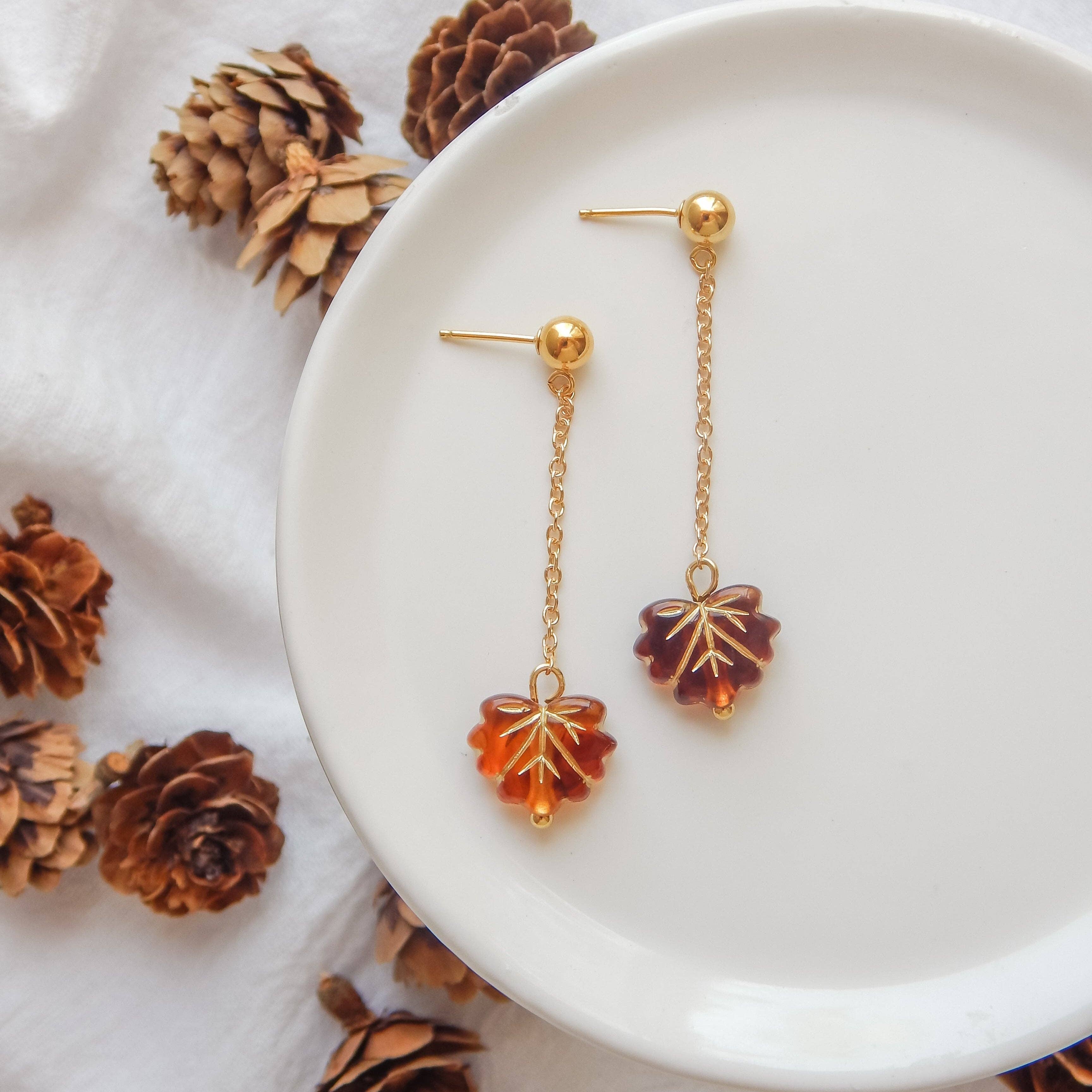 Falling Leaf Earrings | Amber + Gold
