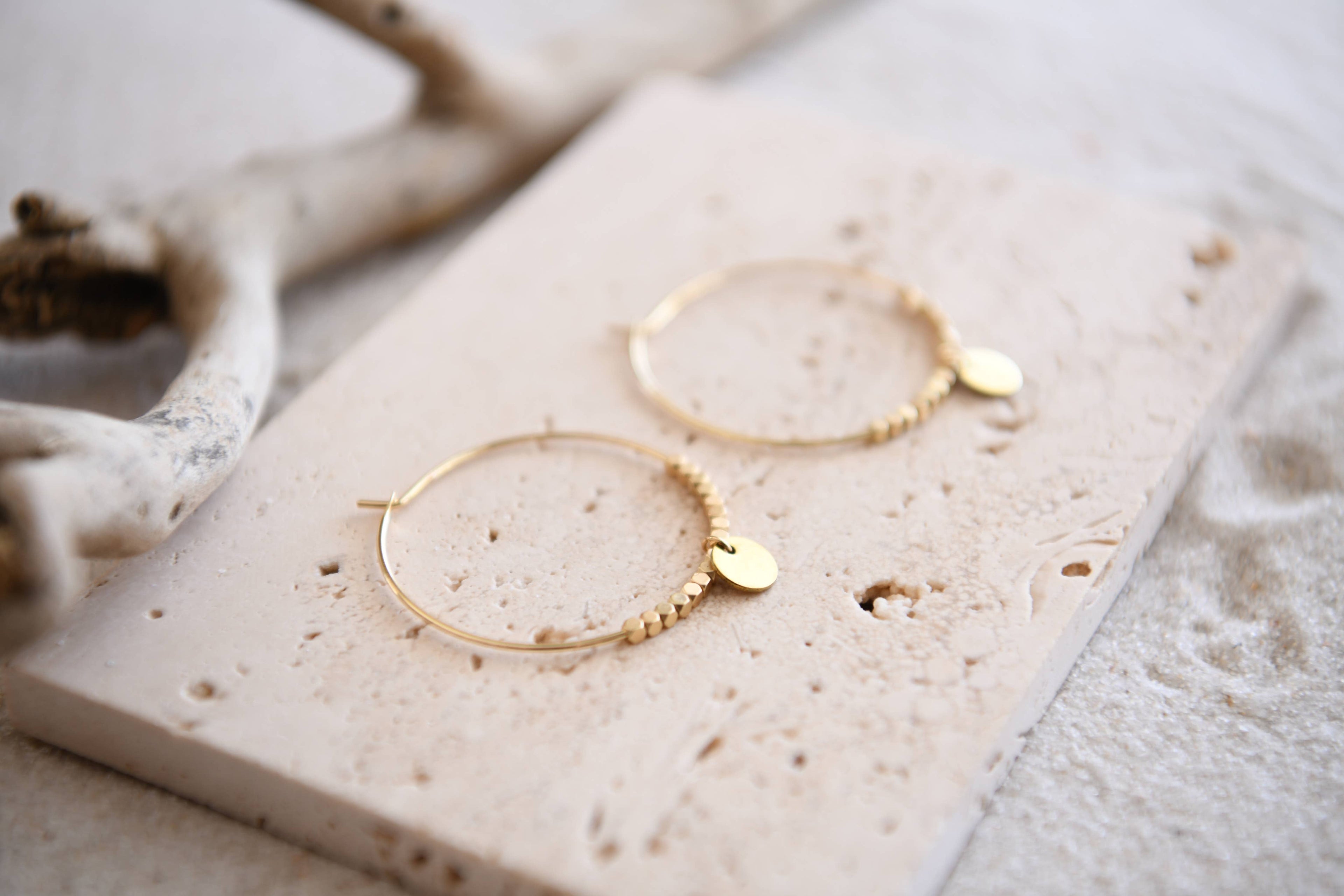 Gold Faceted Hoop Earrings