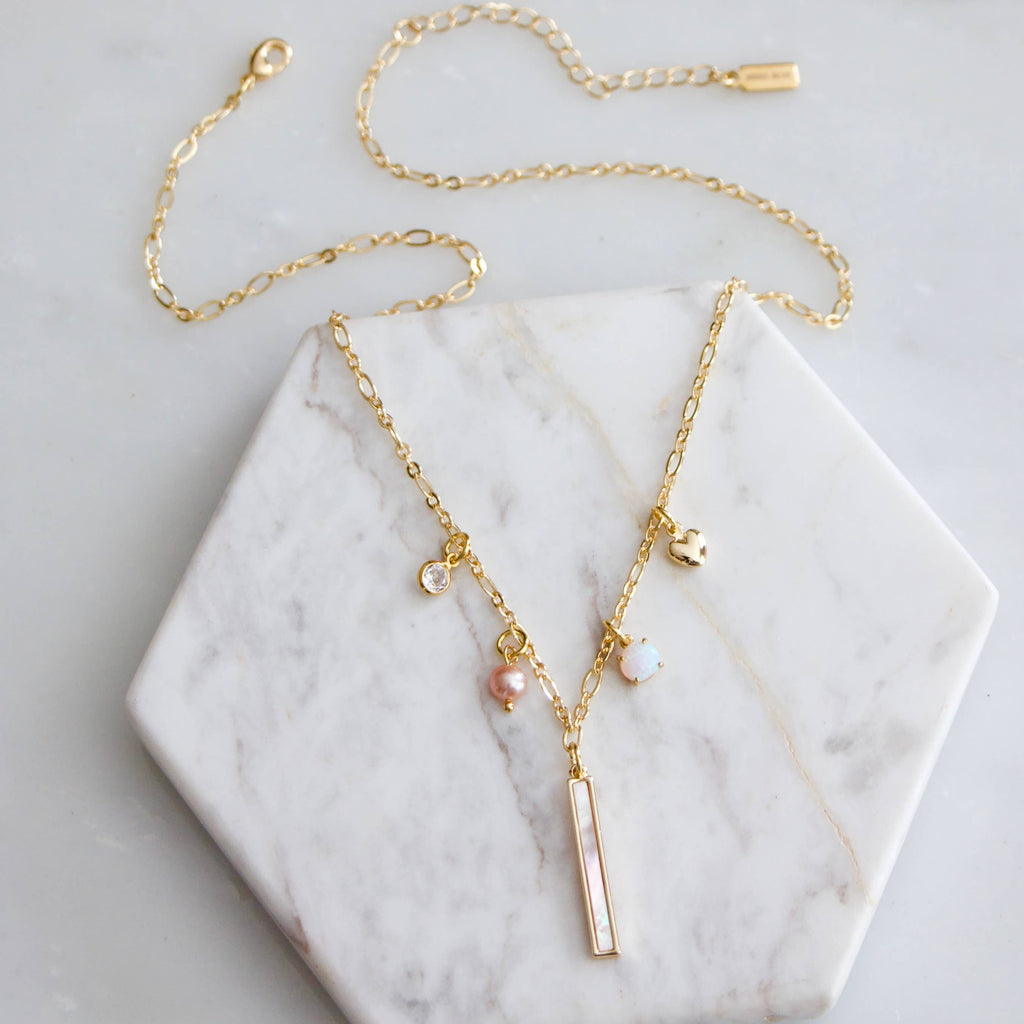 Pearl and Opal Charm Necklace 