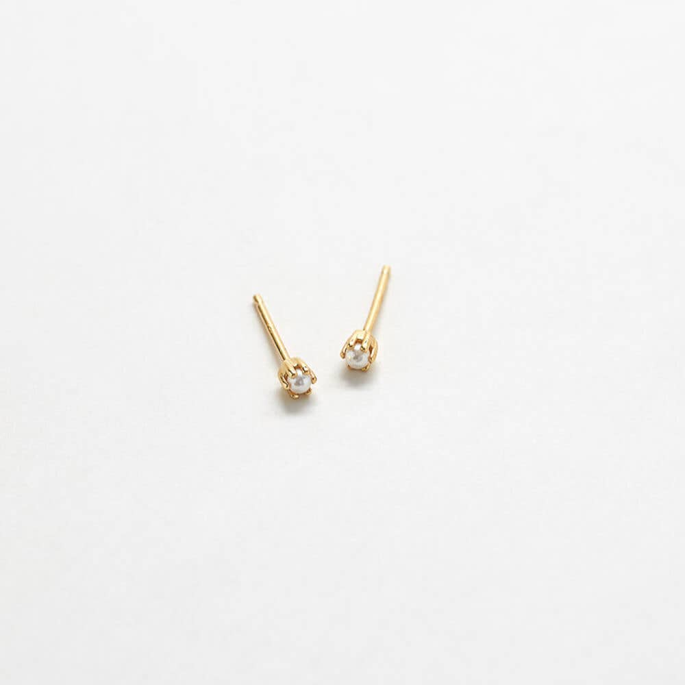 Admiral Row Jewelry - Gold Vermeil Tiny Pearl Semi-Precious Gemstone Stud Earrings - Birthstone/Wedding Jewelry