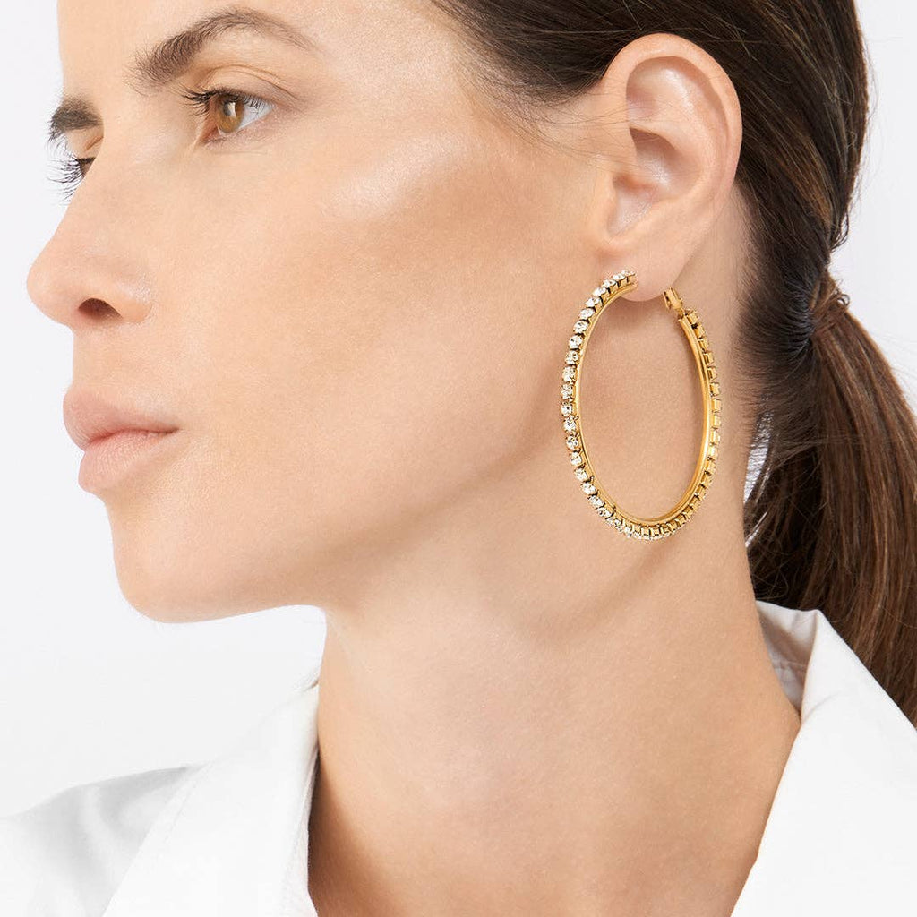 Crystal Pave Large Hoops | Gold