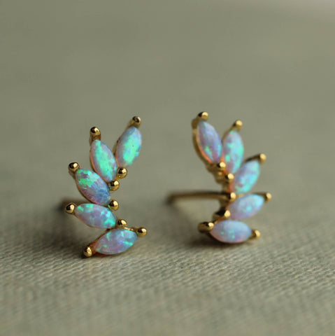 Gold Opal Wing Stud Earrings