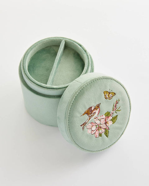 Morning Song Bird Embroidered Round Jewelry Box