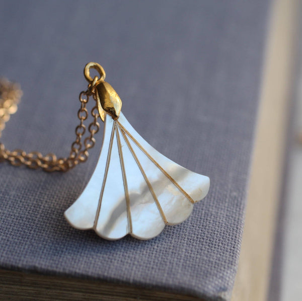 Mother Of Pearl Art Deco Fan Necklace