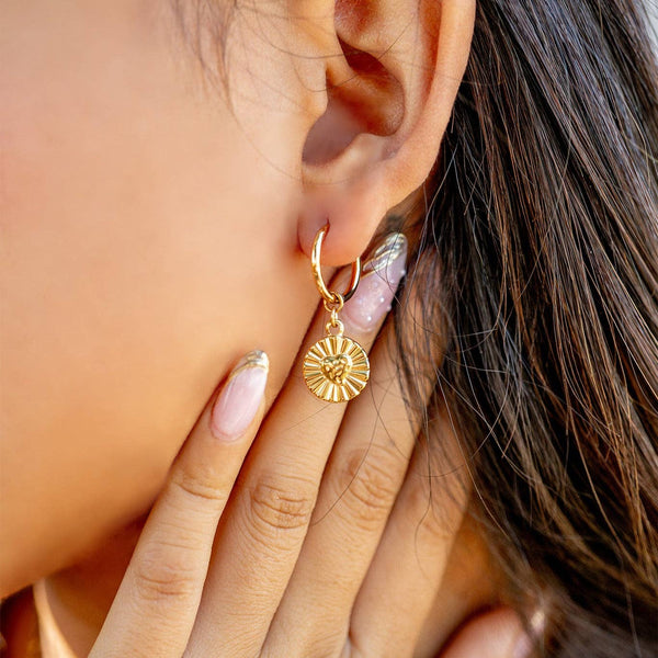 Sunburst Heart Charm Huggie Earrings