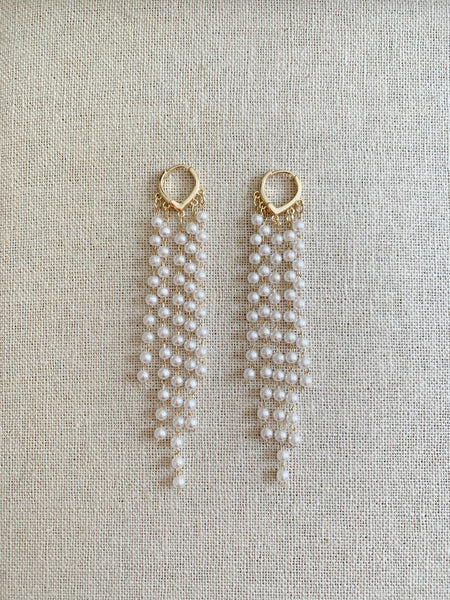 Fola Pearl Fringe Earrings | 18k Gold Plating