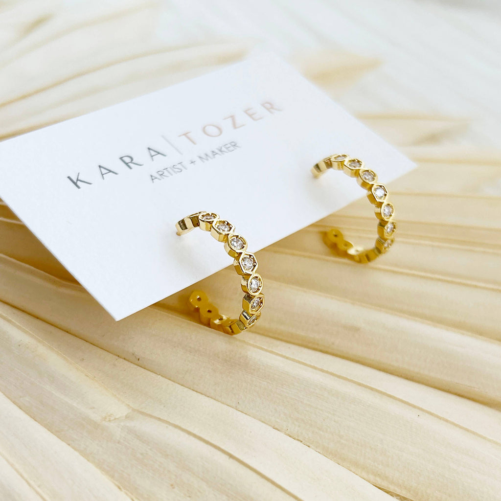 Gold Geometric Crystal Hoops