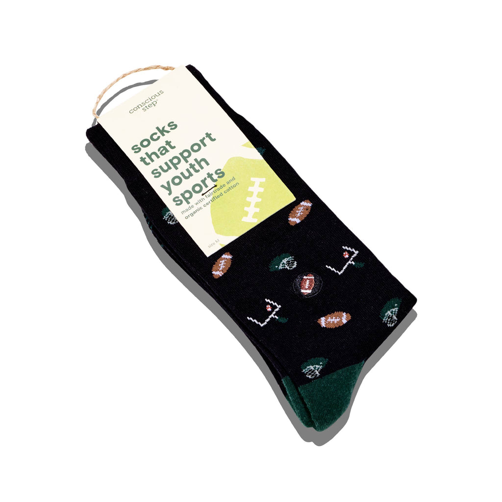 Socks that Support Youth Sports (Black Footballs)
