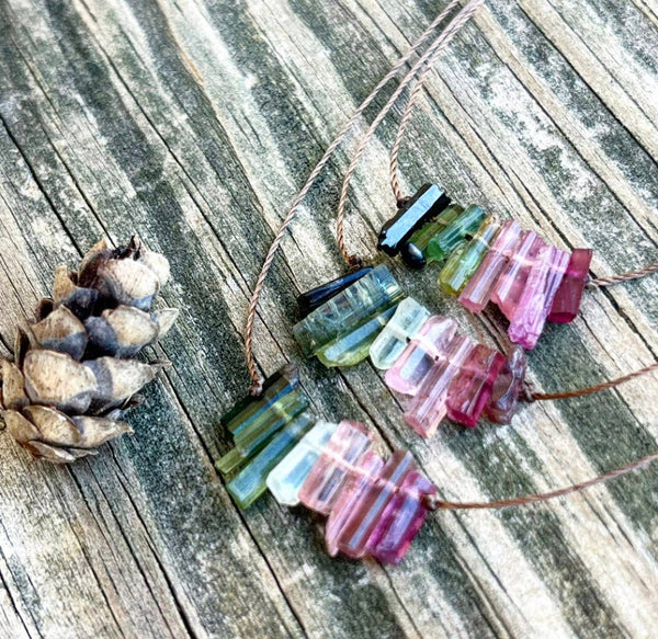 Multi Tourmaline Stick Bar Necklace