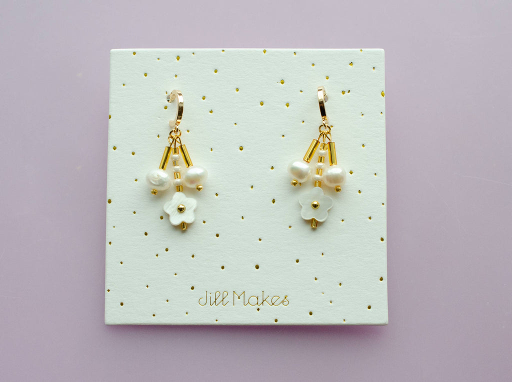 Pearl Flower Dangle Earrings