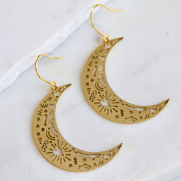 Brass Crescent Earrings