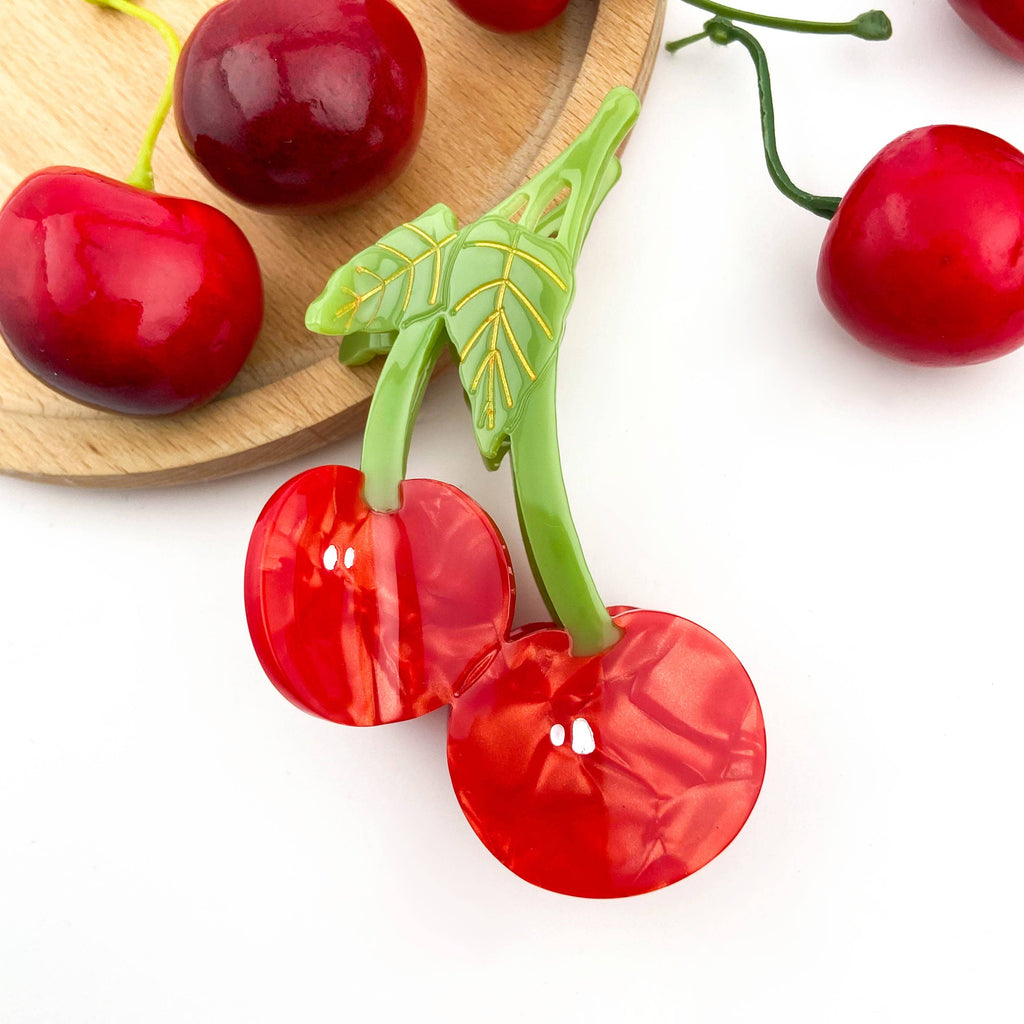 TheDivaSoap - Sweet Red Cherry Claw Clip, Twin Cherries Hair Clip