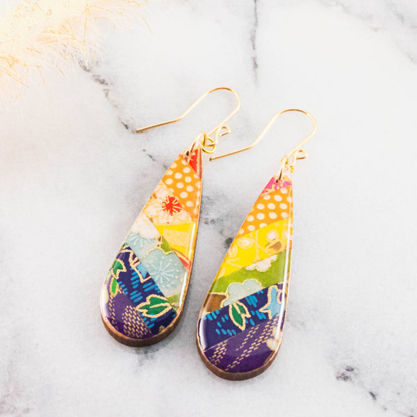 Teardrop Rainbow Collage Earrings